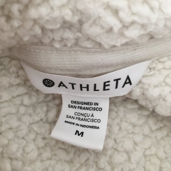 ATHLETA Ivory Asym Zip Collar Satin Trim Fur Fluffy Pullover Jacket - Picture 2 of 12